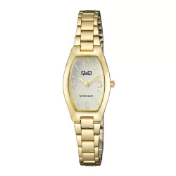   Q&Q női karóra, arany színű fémtok, ezüst színű számlap, arany színű fémcsat, Q06A-002PY