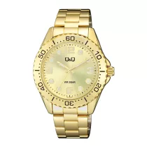   Q&Q férfi karóra, arany színű fémtok, arany színű foszforeszkálós számlap, arany színű fémcsat Q07A-003PY