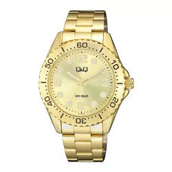   Q&Q férfi karóra, arany színű fémtok, arany színű foszforeszkálós számlap, arany színű fémcsat Q07A-003PY