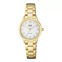   Q&Q női karóra, arany színű fémtok, ezüst színű számlap, arany színű fémcsat Q11A-005PY