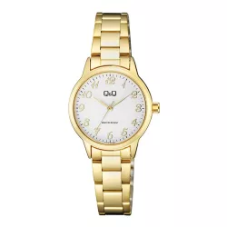   Q&Q női karóra, arany színű fémtok, ezüst színű számlap, arany színű fémcsat Q11A-005PY