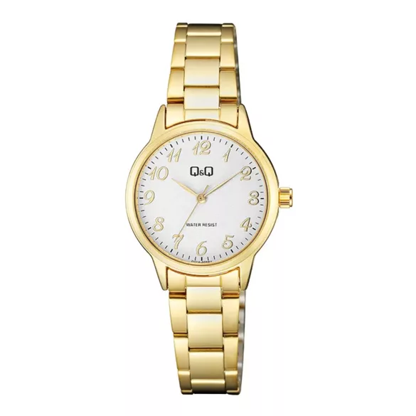 Q&Q női karóra, arany színű fémtok, ezüst színű számlap, arany színű fémcsat Q11A-005PY