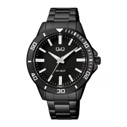   Q&Q férfi karóra, fekete színű tok, fekete színű foszforeszkálós számlap, fekete színű fémcsat Q28B-004PY