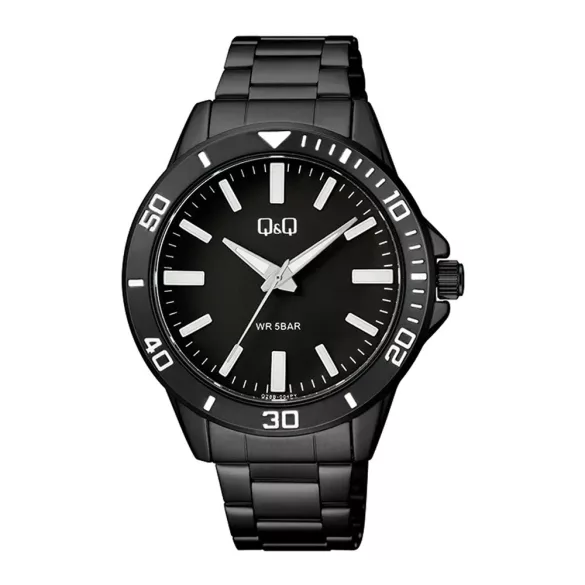 Q&Q férfi karóra, fekete színű tok, fekete színű foszforeszkálós számlap, fekete színű fémcsat Q28B-004PY