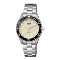   Q&Q női karóra, ezüst színű fémtok, bézs színű foszforeszkálós számlap, ezüst színű fémcsat Q55A-001PY