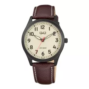   Q&Q nő karóra, fekete színű fémtok, szürke színű számlap, barna színű bőrszíj Q76B-004PY