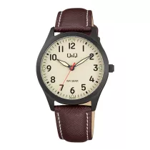   Q&Q nő karóra, fekete színű fémtok, szürke színű számlap, barna színű bőrszíj Q76B-004PY