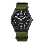   Q&Q férfii karóra,fekete színű fémtok, fekete színű számlap, zöld színű NATO szíj Q76B-005PY