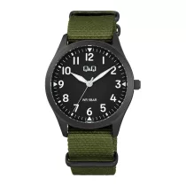   Q&Q férfii karóra,fekete színű fémtok, fekete színű számlap, zöld színű NATO szíj Q76B-005PY