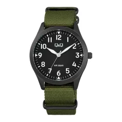   Q&Q férfii karóra,fekete színű fémtok, fekete színű számlap, zöld színű NATO szíj Q76B-005PY