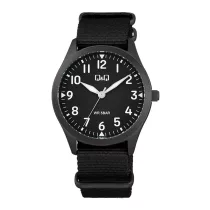   Q&Q férfi karóra, fekete színű fémtok, fekete színű számlap, fekete színű NATO szíj Q76B-007PY