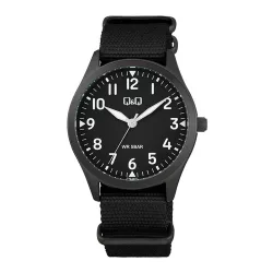   Q&Q férfi karóra, fekete színű fémtok, fekete színű számlap, fekete színű NATO szíj Q76B-007PY