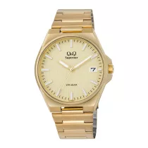   Q&Q férfi karóra, arany színű nemesacél tok, arany színű foszforeszkálós számlap, arany színű nemesacél csat S21A-006PY