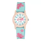   Q&Q gyerek karóra, rózsaszín színű műanyag tok, fehér színű figurás számlap, kék színű műanyag szíj VR99J015Y