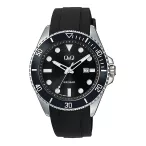   Q&Q férfi karóra, quartz, ezüst szímnű tok, fekete műanyag szíj, fekete számlap  A41A-004PY