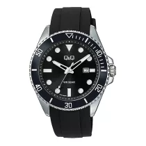   Q&Q férfi karóra, quartz, ezüst szímnű tok, fekete műanyag szíj, fekete számlap  A41A-004PY