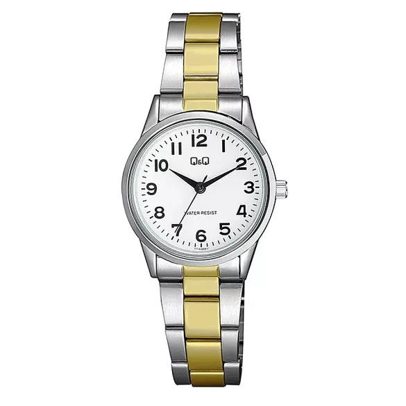 Q&Q női karóra, quartz, ezüst színű tok, bicolor színű fémcsat, fehér számlap C11A-005PY