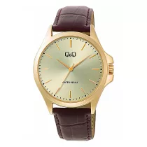   Q&Q férfi karóra, arany színű tok, barna színű bőrszíj, arany számlap  C36A-010PY