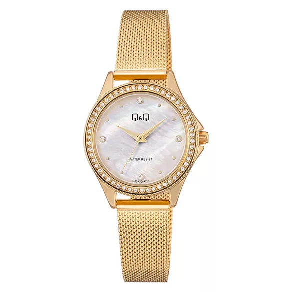Q&Q női karóra, quartz, arany színű tok, arany színű fémcsat, gyöngyház színű számlap  C80A-004PY