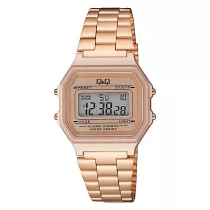   Q&Q digitális karóra, rózsaarany színű tok, rózsaarany színű fémcsat, LCD kijelzés,  G17A-004JY