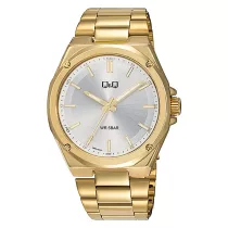   Q&Q férfi karóra, arany színű tok, arany színű fémcsat, ezüst számlap  Q05C-004PY