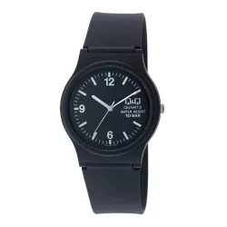   Q&Q unisex műanag karóra, quartz, fekete színű műanyag tok, fekete színű műanyag szíj, fekete színű számlap, 100m vízállóság, VP46J011Y