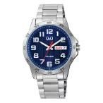   Q&Q férfi karóra, quartz, ezüst színű fémtok, ezüst színű fémcsat, kék számlap A37A-003PY