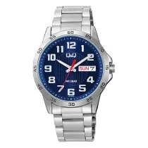   Q&Q férfi karóra, quartz, ezüst színű fémtok, ezüst színű fémcsat, kék számlap A37A-003PY