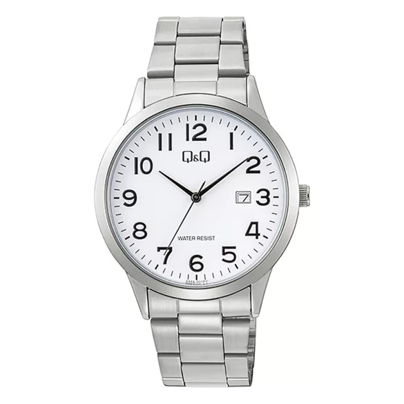 Q&Q férfi karóra, quartz, ezüst színű fémtok, ezüst színű nemesacél csat, fehér számlap A44A-001PY