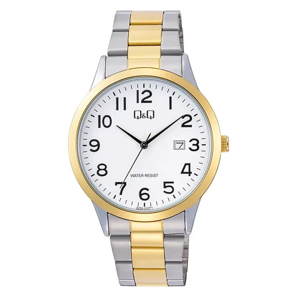Q&Q férfi karóra, quartz, bicolor színű fémtok, bicolor színű nemesacél csat, fehér számlap A44A-003PY