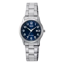   Q&Q női karóra, quartz, ezüst színű fémtok, ezüst színű fémcsat, kék számlap A45A-002PY