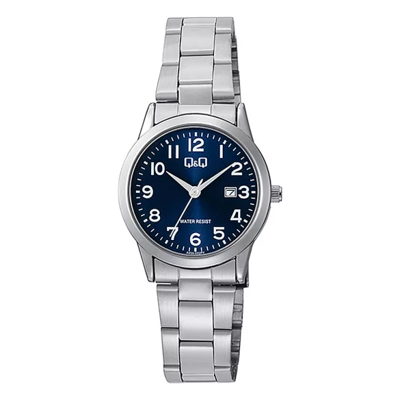 Q&Q női karóra, quartz, ezüst színű fémtok, ezüst színű fémcsat, kék számlap A45A-002PY