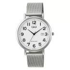   Q&Q karóra férfi, quartz, ezüst színű fémtok, ezüst színű acél csat (mesh band), fehér számlap A46A-001PY