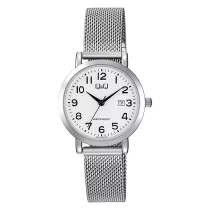   Q&Q női karóra, quartz, ezüst színű fémtok, ezüst színű fémcsat (mesh band), fehér számlap A47A-001PY