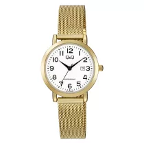   Q&Q női karóra, quartz, arany színű fémtok, arany színű fémcsat (mesh band), fehér számlap A47A-002PY