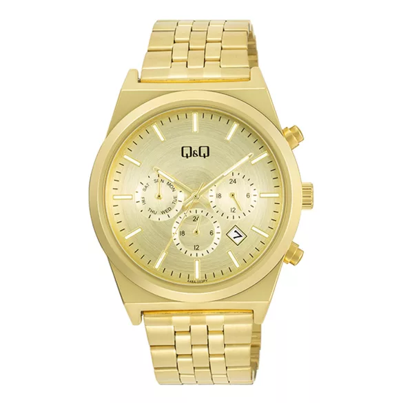 Q&Q férfi karóra, arany színű fémtok, arany színű fémcsat, arany színű számlap, A48A-003PY
