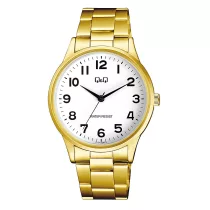   Q&Q férfi karóra, quartz, arany színű fémtok, arany színű nemesacél csat, fehér számlap C10A-004PY