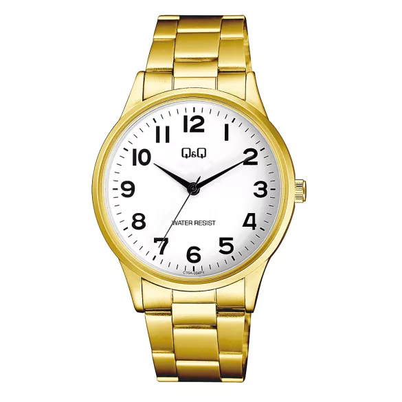 Q&Q férfi karóra, quartz, arany színű fémtok, arany színű nemesacél csat, fehér számlap C10A-004PY