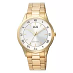   Q&Q férfi karóra, quartz, arany színű fémtok, arany színű nemesacél csat, ezüst-fehér számlap C10A-048PY