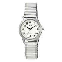   Q&Q női karóra, ezüst színű fémtok, ezüst színű fémcsat, fehér számlap, C11A-033PY
