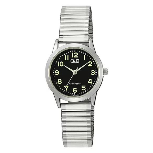 Q&Q női karóra, quartz, ezüst színű fémtok, ezüst színű rugóscsat, fekete számlap C11A-034PY