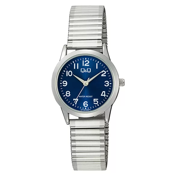 Q&Q női karóra, quartz, ezüst színű fémtok, ezüst színű rugóscsat, kék számlap C11A-035PY