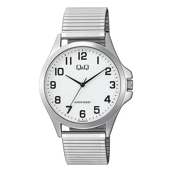 Q&Q férfi karóra, quartz, ezüst színű fémtok, ezüst színű rugóscsat, fehér számlap C36A-024PY