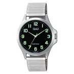   Q&Q férfi karóra, quartz, ezüst színé fémtok, ezüst színű rugóscsat, fekete számlap C36A-025PY