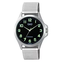   Q&Q férfi karóra, quartz, ezüst színé fémtok, ezüst színű rugóscsat, fekete számlap C36A-025PY