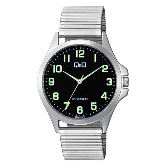 Q&Q férfi karóra, quartz, ezüst színé fémtok, ezüst színű rugóscsat, fekete számlap C36A-025PY