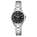   Q&Q női karóra, quartz, ezüst színű fémtok, ezüst színű fémcsat, fekete számlap C37A-006PY
