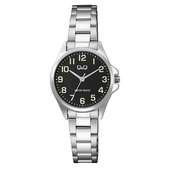 Q&Q női karóra, quartz, ezüst színű fémtok, ezüst színű fémcsat, fekete számlap C37A-006PY