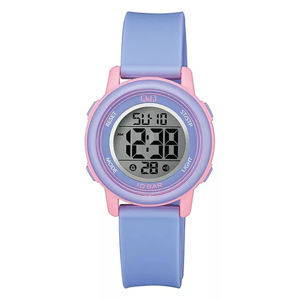 Q&Q női karóra, quartz, digitális kijelzés, lila/rózsaszín színű műanyag tok, lila színű műanyag szíj, M208J005Y