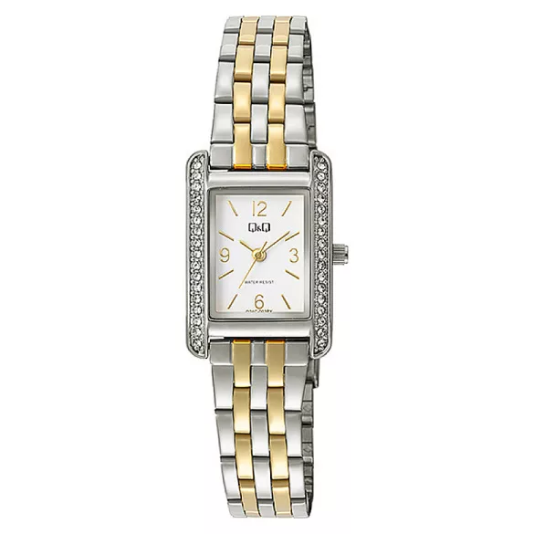 Q&Q női karóra, quartz, ezüst színű fémtok, bicolor színű fémcsat, fehér számlap Q24C-003PY